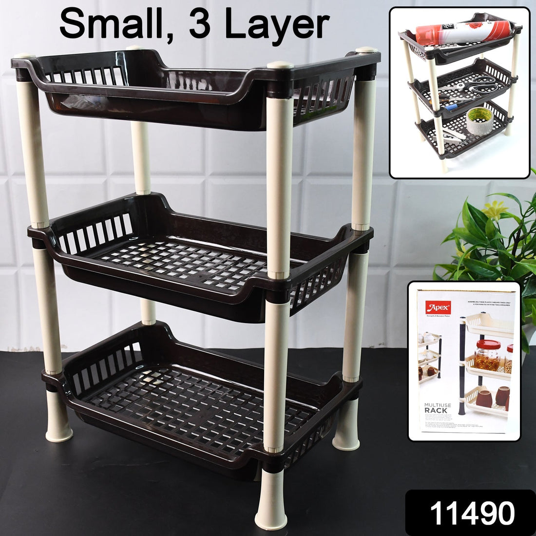 Apex Small Multiuse Plastic Storage Rack Organizer 3-Tier