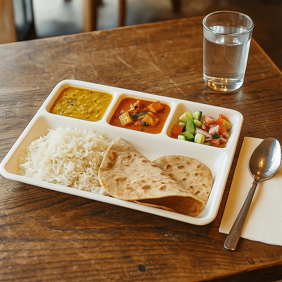 4-Compartment Rectangular Meal Serving Tray (White)