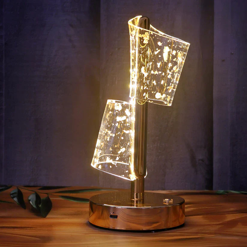 Golden Crystal LED Table Lamp with Dual Shade – Luxury Decor Accent