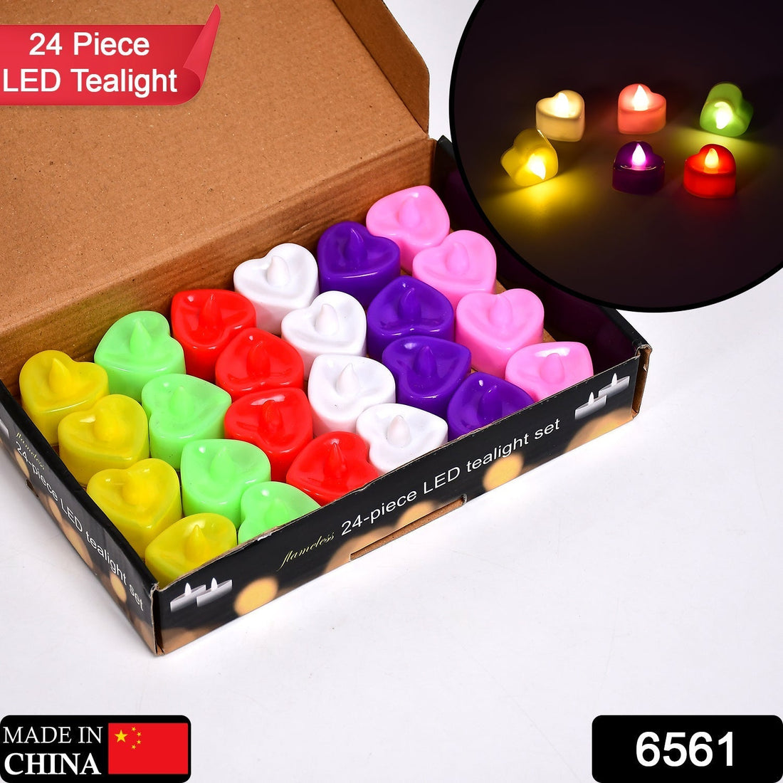 HEART LED FESTIVAL TEALIGHT WITH BATTERY OPERATE ( 24PCS )